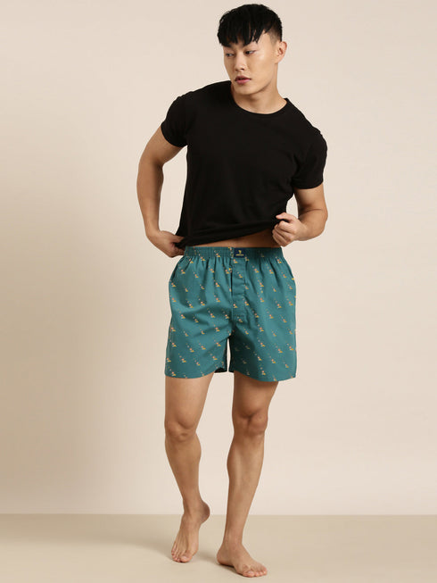 Dark Green Printed Pure Cotton Boxer